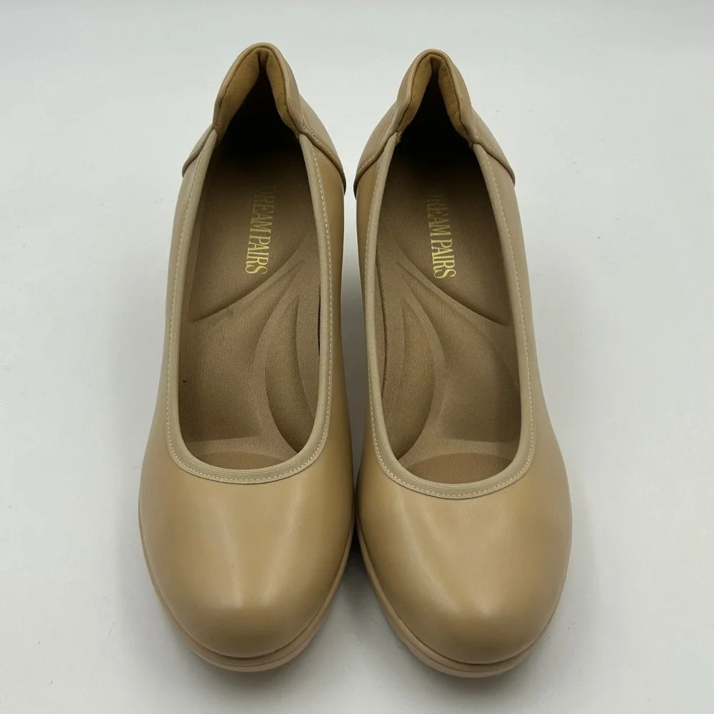 Dream Pairs Pumps Womens 8.5 Nude Beige Block Heel Lug Sole Office Professional